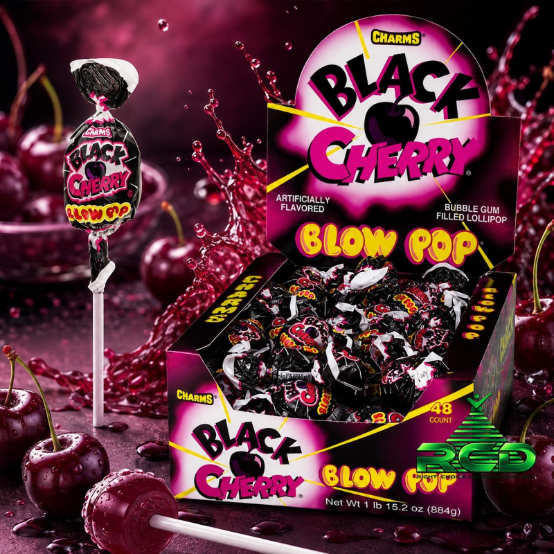 CHARMS BLOW POP BLACK CHERRY 25¢ - 48CT/ DISPLAY