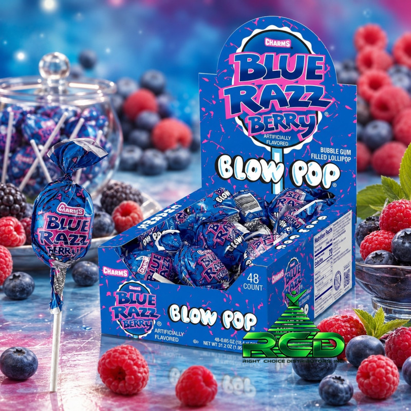 CHARMS BLOW POP BLUE RAZZ 25¢ - 48CT/ DISPLAY