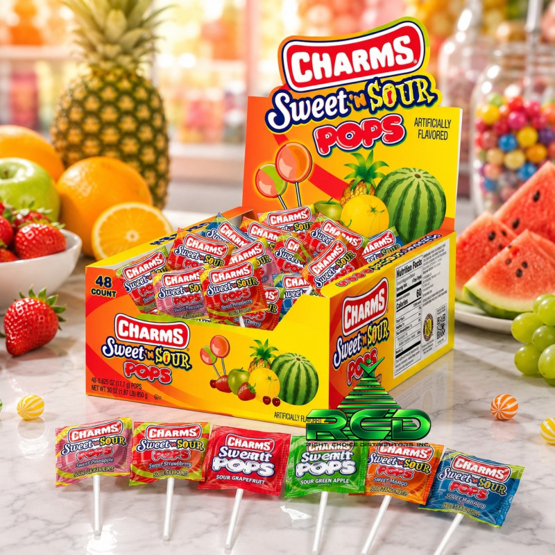CHARMS FLAT SWEET N SOUR 25¢ - 48CT/ DISPLAY
