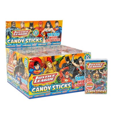 JUSTICE LEAGUE CANDY STICKS WITH TATTOO 30CT/ DISPLAY