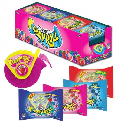BAZOOKA PUSH POP GUMMY ROLL ASST. 8CT/ DISPLAY