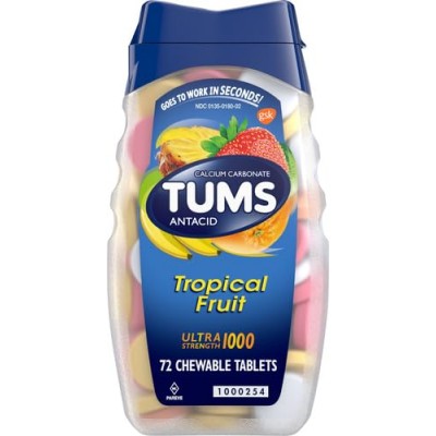 TUMS ANTACID ULTRA BOTTLE 72 CT- TROPICAL FRUIT 12CT/PACK