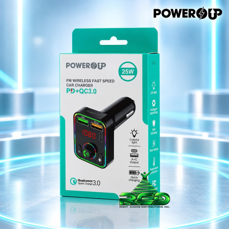 POWER UP WIRELESS FM W/ FAST SPEED CAR CHARGER 1CT