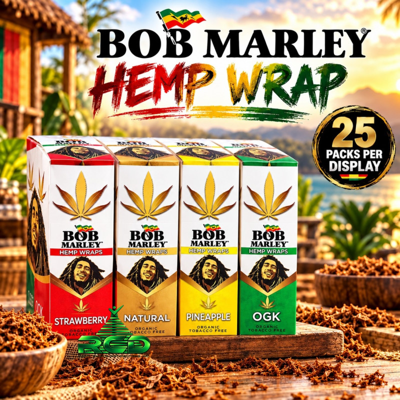 BOB MARLEY HEMP WRAPS  25CT/ DISPLAY
