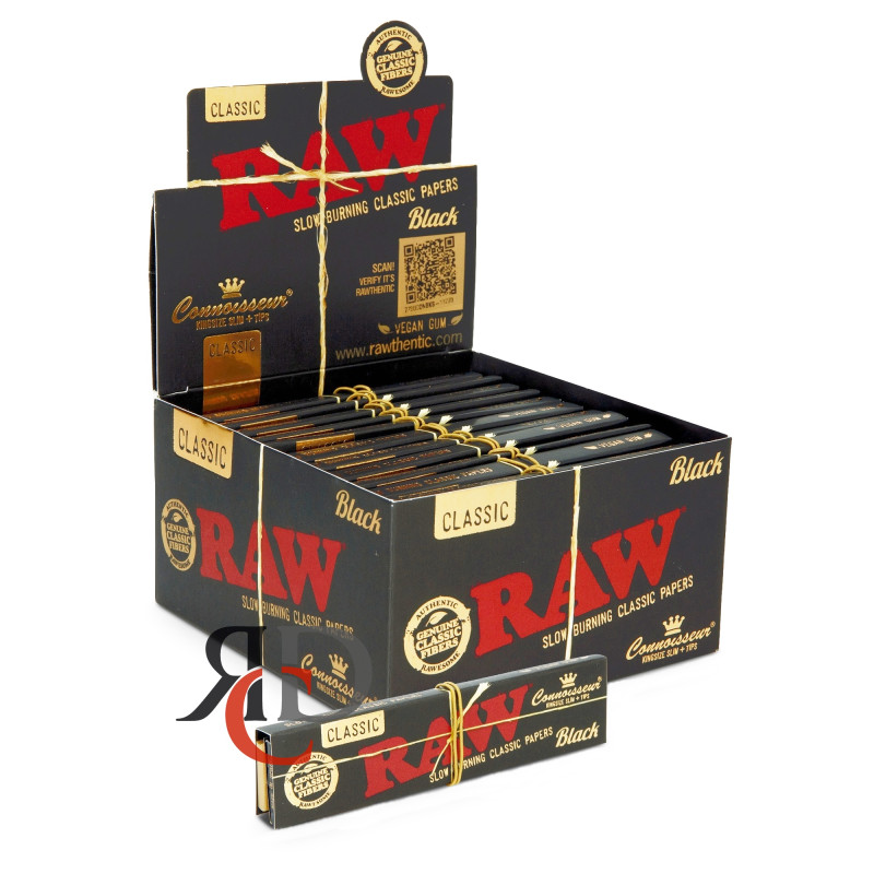 RAW CONNOISSEUR KING SLIM+TIPS - BLACK CLASSIC 24 CT/PACK