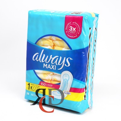 ALWAYS MAXI DAYTIME PADS 28CT SIZE 1 WITHOUT WINDS - REG UNSCENTED