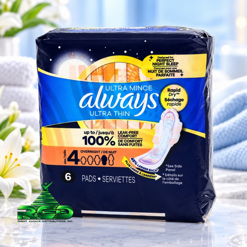 ALWAYS ULTRA THIN OVER NIGHT SIZE 4 W/ WINGS - 6CT/ PACK