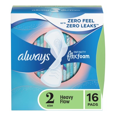 ALWAYS INFINITY FLEXFOAM PADS 16 CT SIZE 2 HEAVY FLOW ABSORBENCY WITH WINGS UNSCENTED