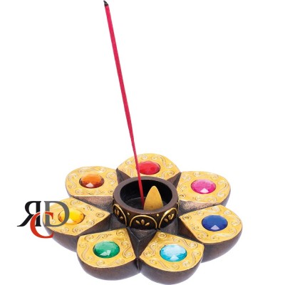 INCENSE BURNER 5.7in CHAKRA GEMSTONE 1CT
