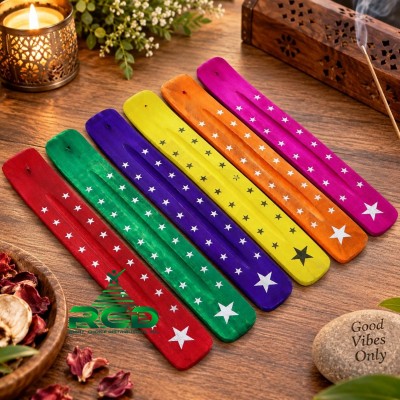 WOODEN INCENSE HOLDER FLAT ASST. COLORS - STARS 1CT