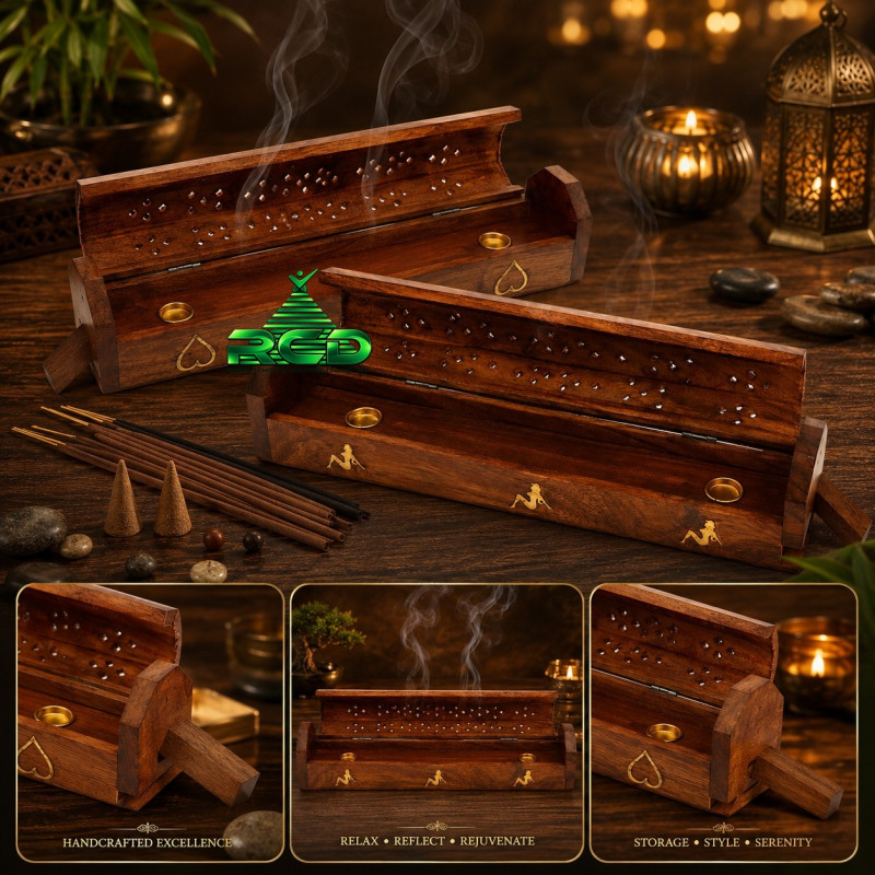 WOODEN INCENSE BURNER COFFIN - 1CT