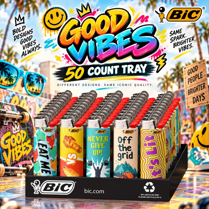 BIC LIGHTER GOOD VIBES 50CT/ TRAY