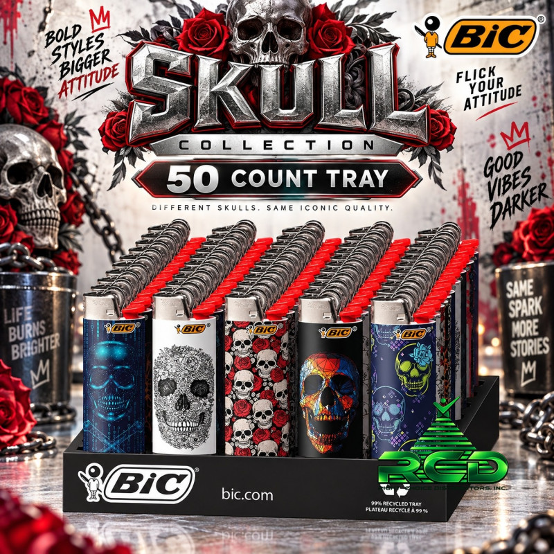BIC LIGHTER SKULL SERIES 50CT/ TRAY - BIC14
