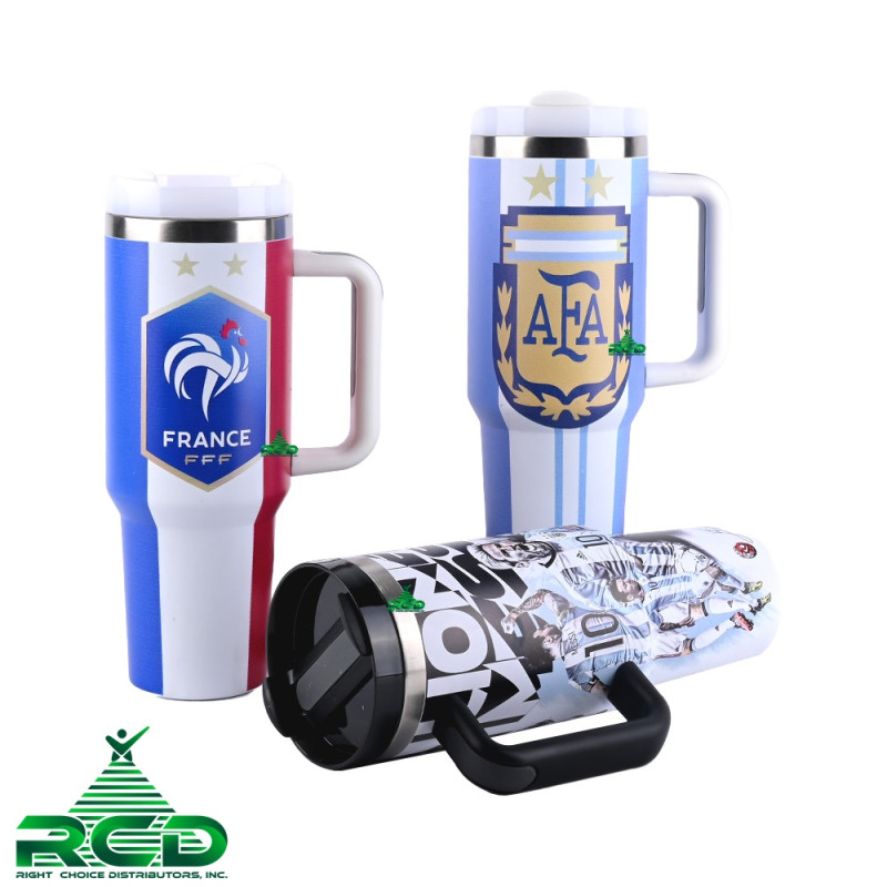 STAINLESS STEEL 55OZ TUMBLER WITH HANDLE & SECURE FLIP-TOP LID - 1CT