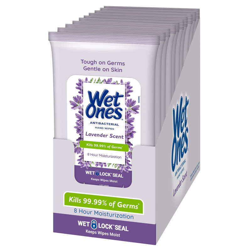 WET ONES WIPES ANTI BACTERIAL TRAVEL SIZE 10CT/ DISPLAY - LAVENDER
