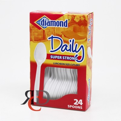 PLASTIC DIAMOND SUPER STRONG SPOON 24CT/PACK
