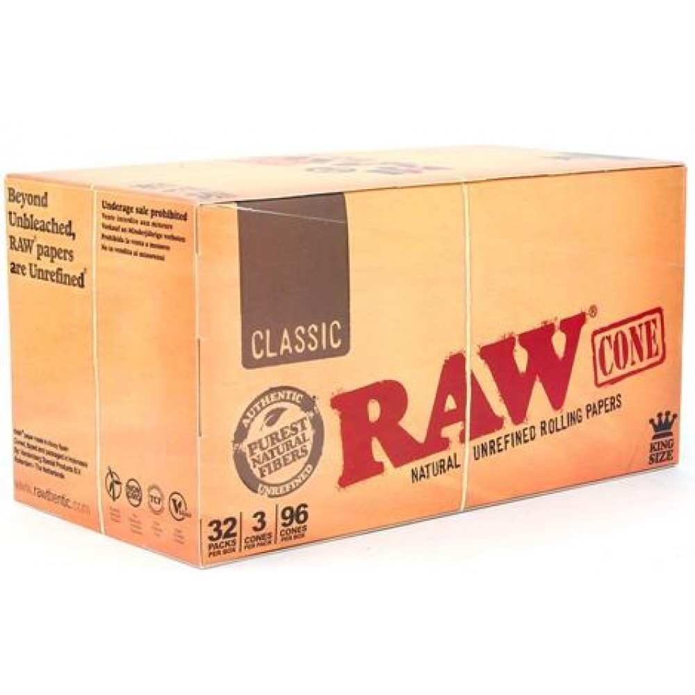 RAW KING SIZE CLASSIC CONE CIGARETTE ROLLING PAPERS 32CT ...