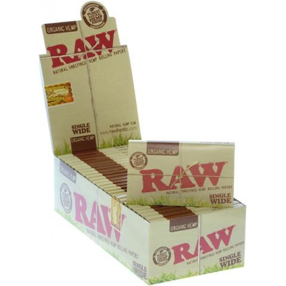 RAW SINGLE WIDE ORGANIC CIGARETTE ROLLING PAPERS 25CT/PACK