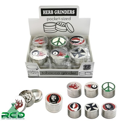 GRINDER 3-PART 28MM GRAPHIC ICON DESIGN DIAMOND TEETH GRD3017 1CT