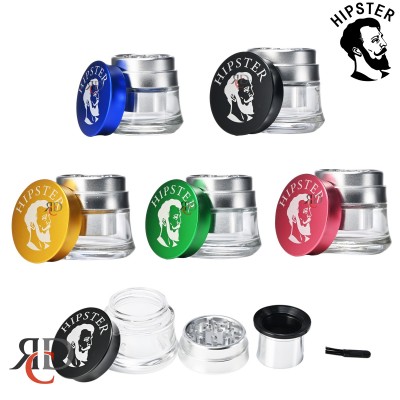 HIPSTER GRINDER 4PART 60MM W/ COLORED LIDS AND GLASS BODY GRH8000 1CT