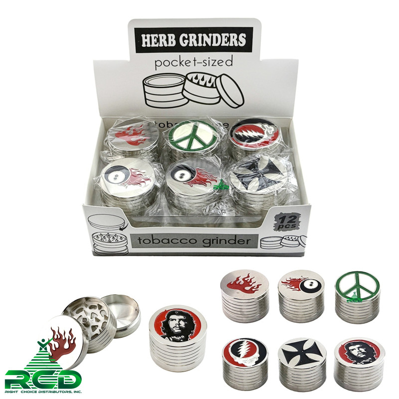 GRINDER 3-PART 28MM GRAPHIC ICON DESIGN DIAMOND TEETH GRD3017 1CT