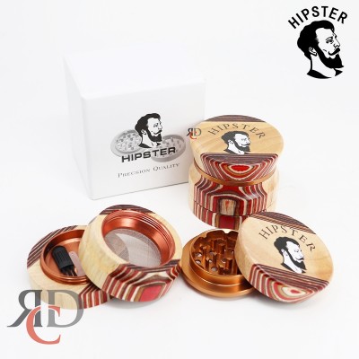 HIPSTER GRINDER 4 PART 63MM MULTI COLOR WOOD WITH ROSE GOLD ALUMINUM SHARP TEETH GRH1800