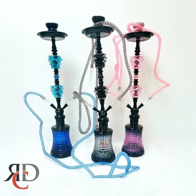 HOOKAH 2 HOSE WITH CHECKERS ON THE VASE AND DOUBLE OPEN MATCHING WATERMELON DECO HK1516  1CT