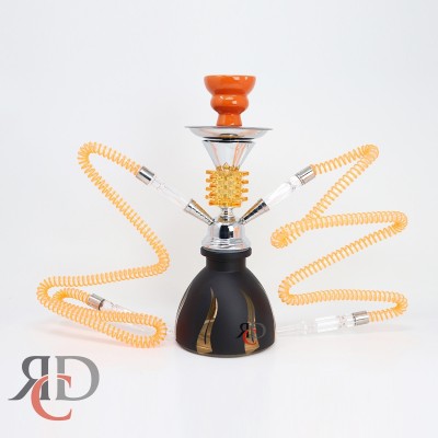 HOOKAH 2 HOSE LUXOR BRAND WITH FLAMES ON VASE AND CONE STEEL AND LEAF FLOWER HK9000
