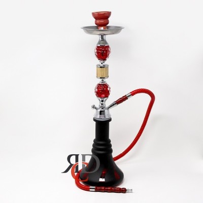 HOOKAH WITH DOUBLE GLOBE AND SINGLE WOOD DECO WITH FLAMES ON VASE HK1622 1CT