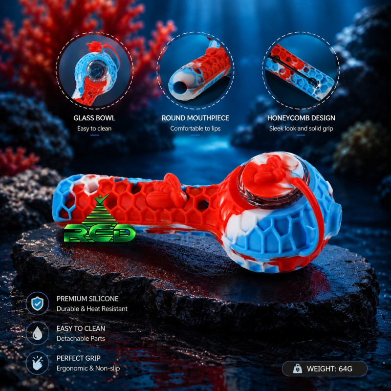 SILICONE HANDPIPE HONEYCOMB WITH CAP SP353 1CT