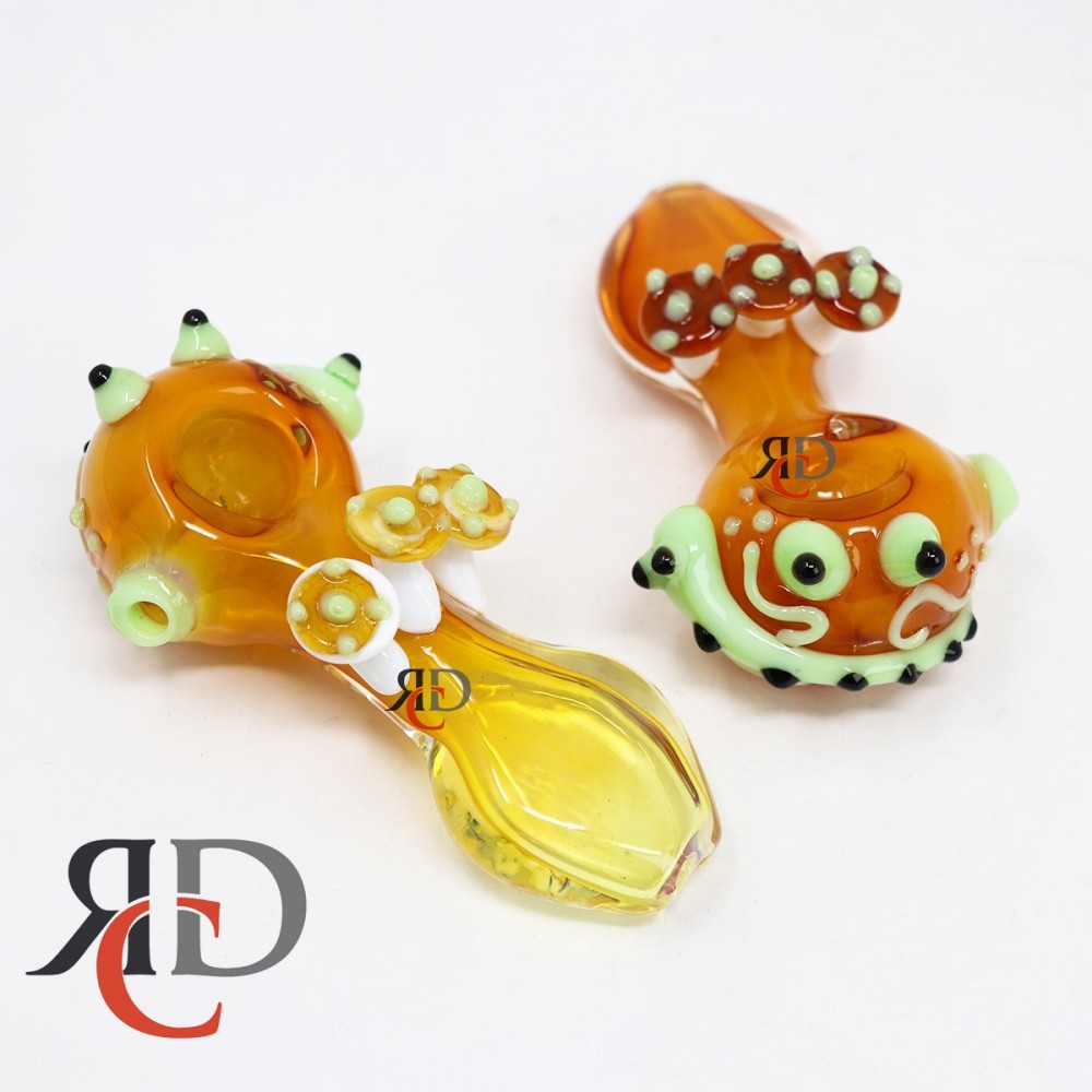 SMOKING PIPES : GLASS PIPE GOLD FUME WITH MUSHROOMS GP8079 ...