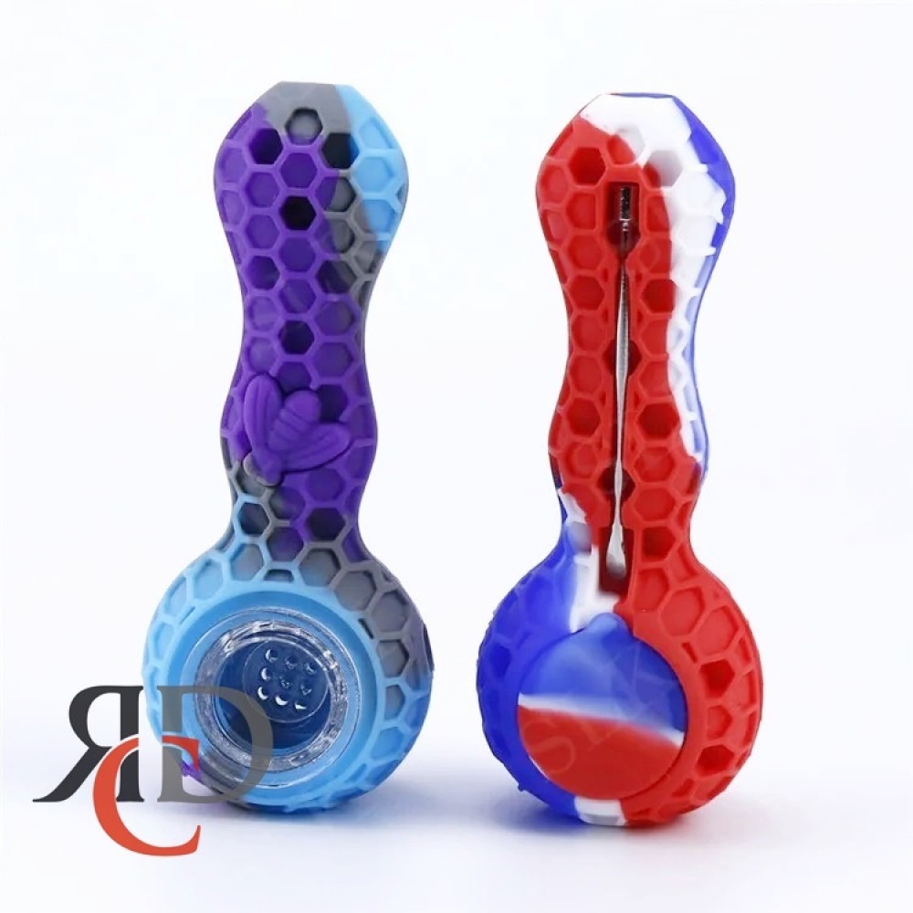 SILICONE HAND PIPE HONEYCOMB W/ 5ML STORAGE AND DABBER SP550 ...