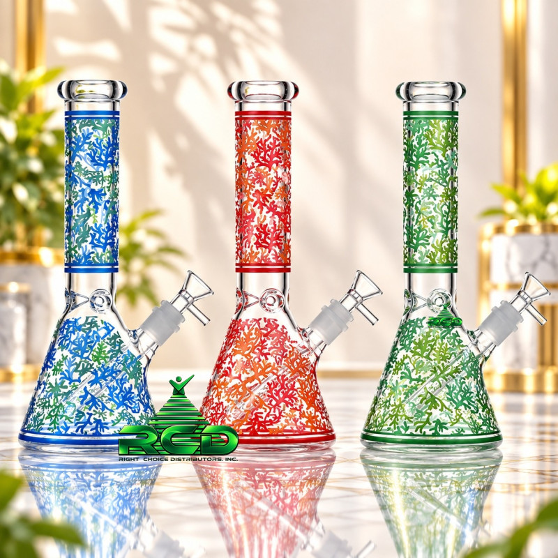 WATER PIPE BEAKER OCEAN CORAL WP12133 1CT