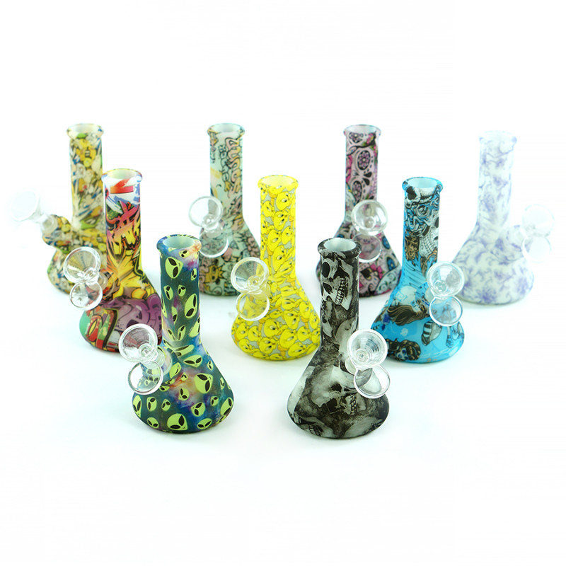 SILICONE WATER PIPE 5" PRINTED BEAKER WPS7006 1CT