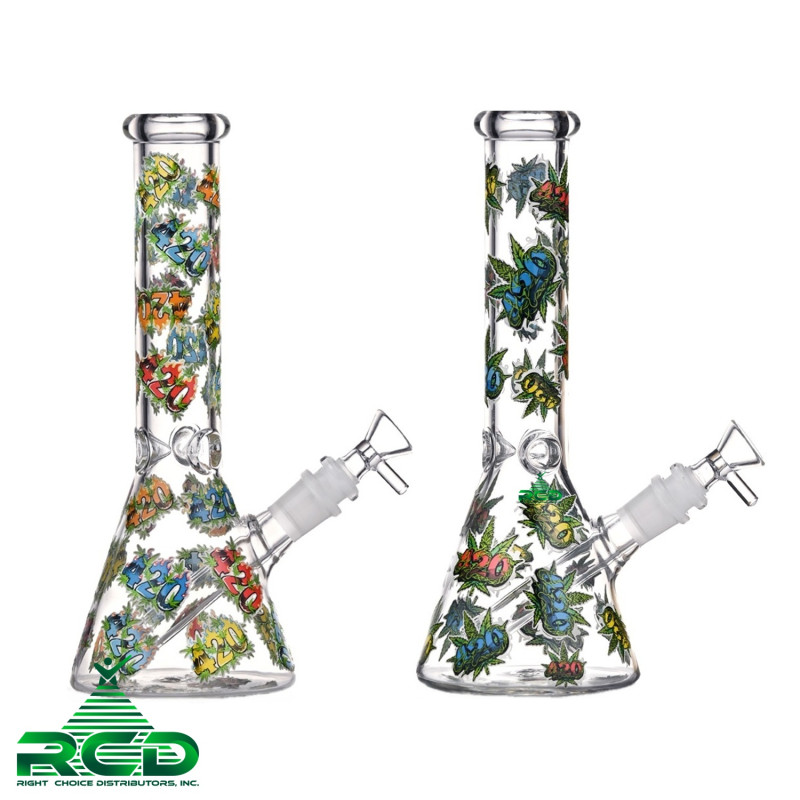 WATER PIPE BEAKER GLOW IN DARK CANNABIS LEAF WP12104 1CT