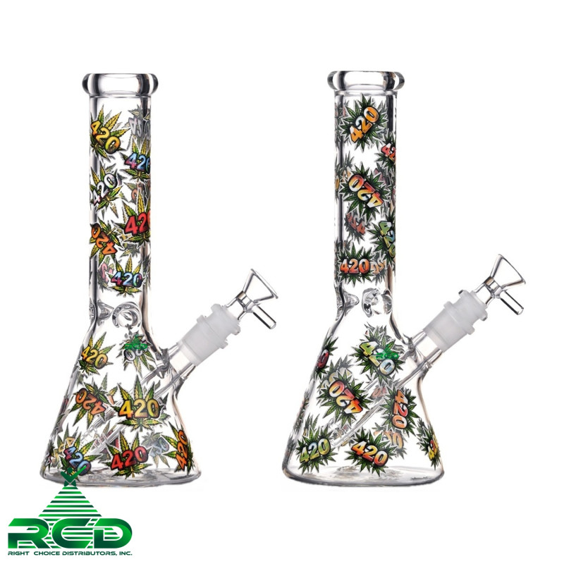 WATER PIPE BEAKER GLOW IN DARK CANNABIS LEAF WP12104 1CT